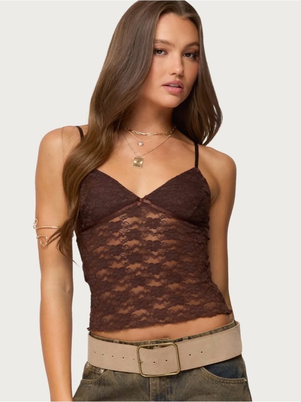 Edikted Brown Lace Cami Tank